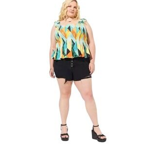 Torrid Women's Peplum Washable Crinkle Gauze Smocked Tank Top size 1X Stretch